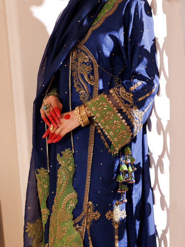 Blue Raw Silk 3 Piece Formal Unstitched - AL-3PS-LS-UN-455 - Almirah Online