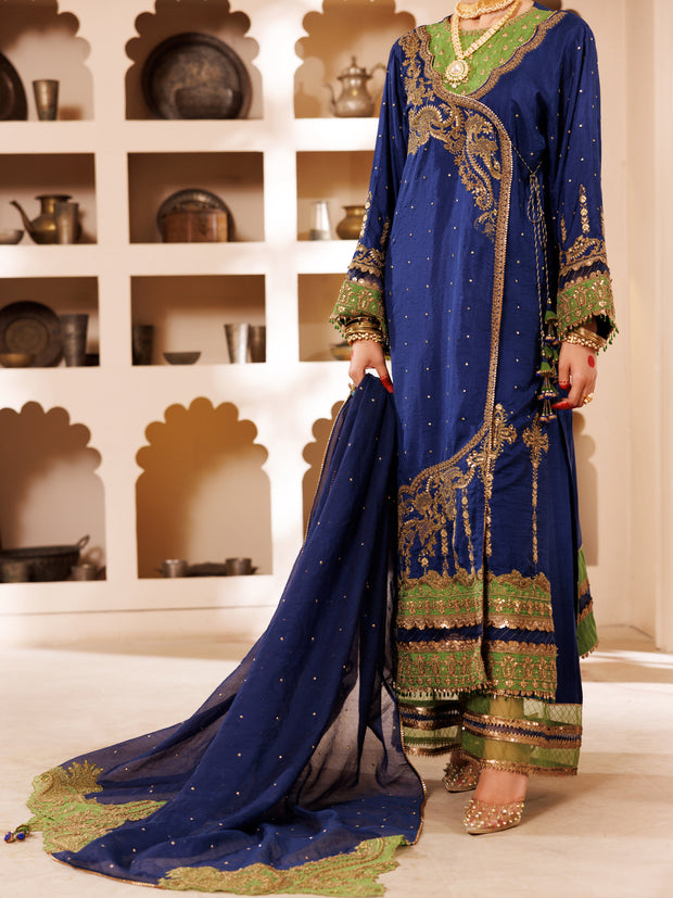 Blue Raw Silk 3 Piece Formal Unstitched - AL-3PS-LS-UN-455 - Almirah Online