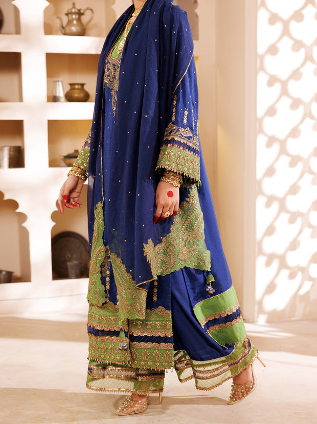 Blue Raw Silk 3 Piece Formal Unstitched - AL-3PS-LS-UN-455 - Almirah Online