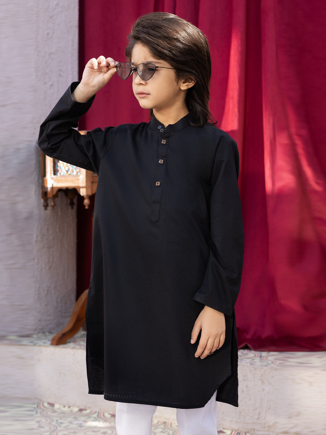 Black Cotton Kurta - ALBY-K-003