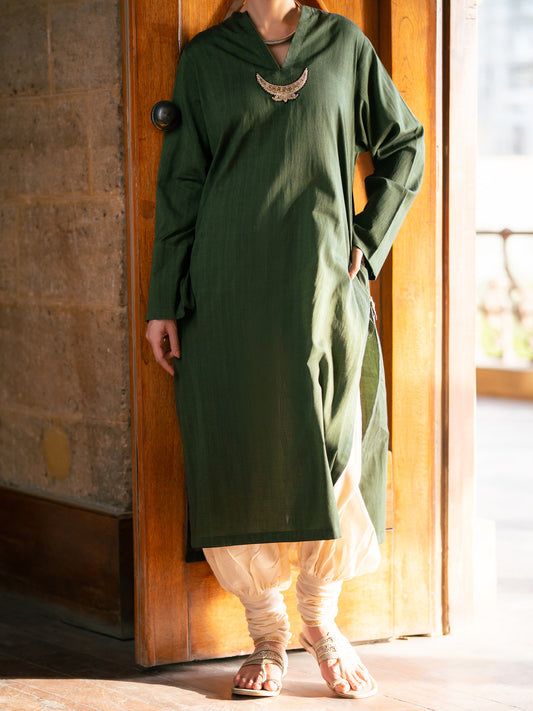 Dark Green Cotton Kurti - ALCR-LK-1145B