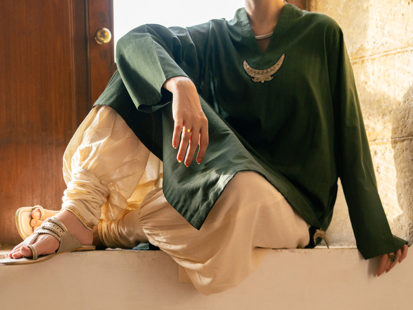 Dark Green Cotton Kurti - ALCR-LK-1145B