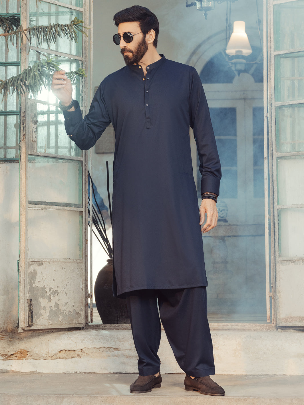Midnight Blue Plain Kameez Shalwar - ALET-KS-3013