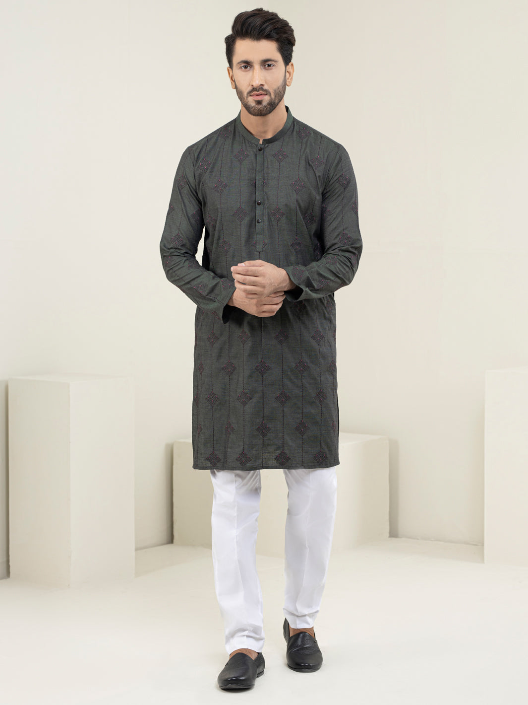 Green Blended Kurta - AL-K-1120C