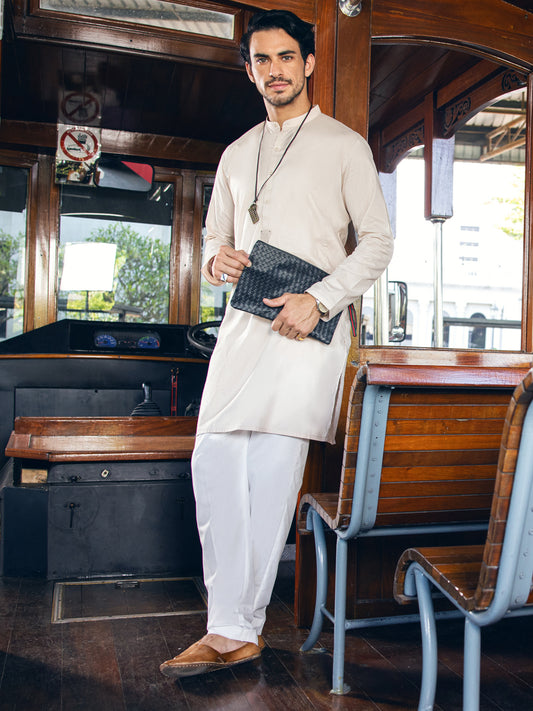 Cream Cotton Kurta - AL-K-1139A - Almirah Online