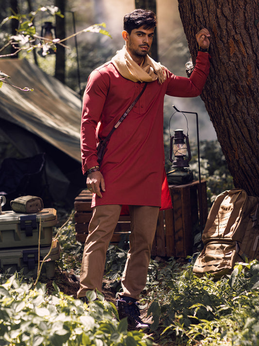 Red Blended Kurta - AL-K-1143A