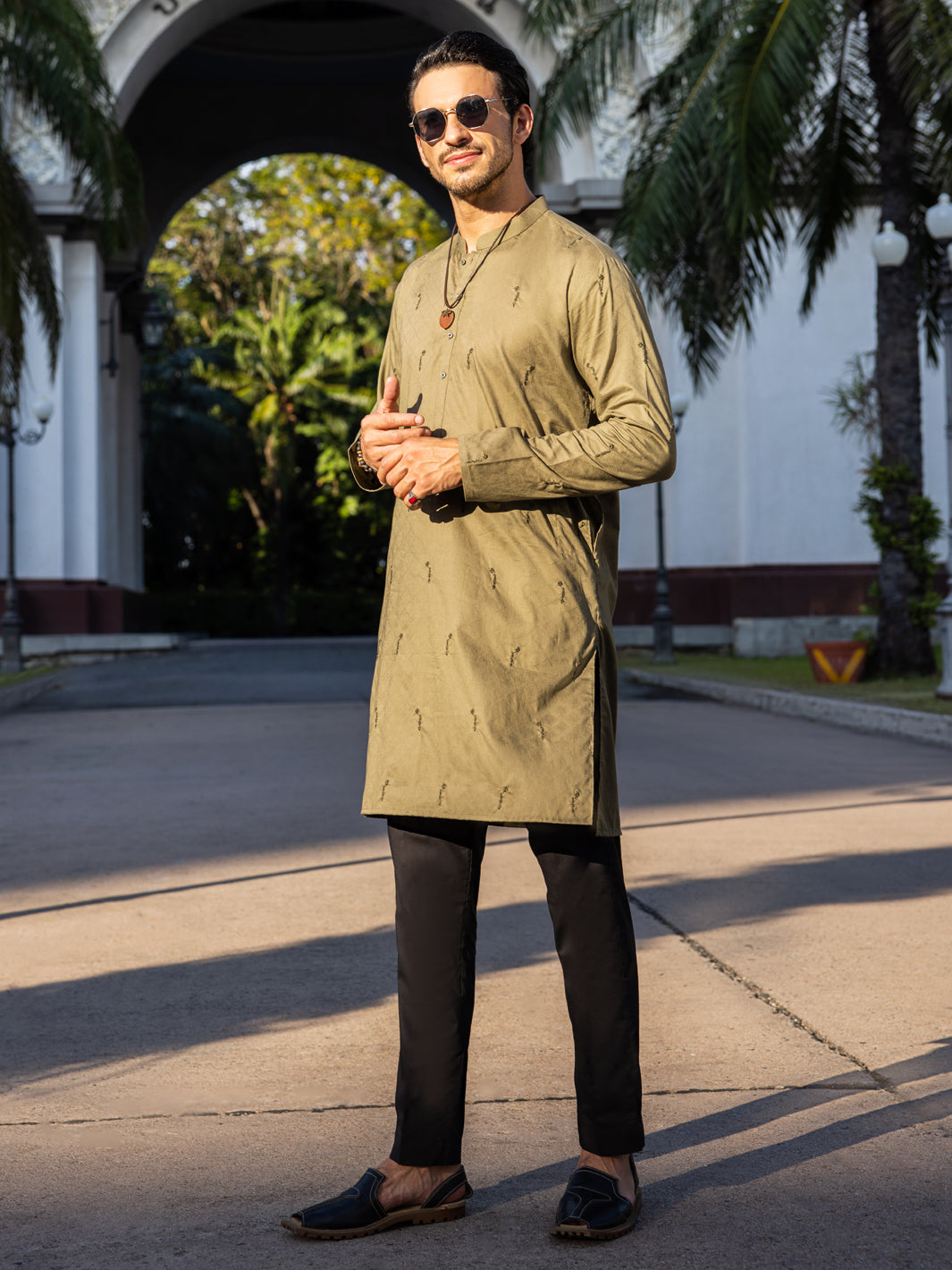 Green Cotton Kurta - AL-K-1147A - Almirah Online