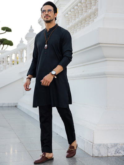 Black Blended Kurta - AL-K-1148C - Almirah Online