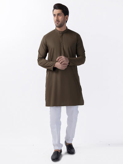 Olive Gree Blended Kurta - AL-K-1158 - Almirah Online