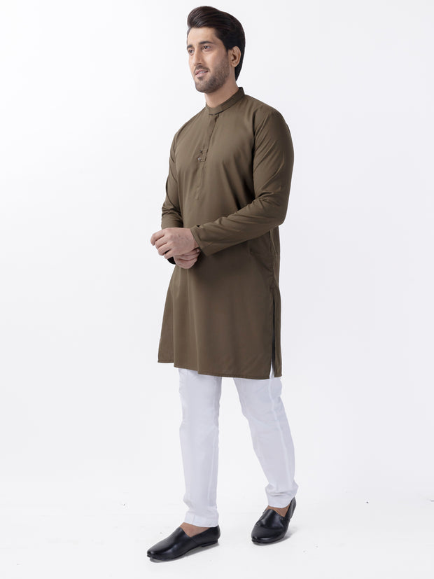 Olive Gree Blended Kurta - AL-K-1158 - Almirah Online