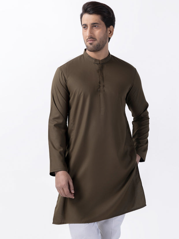 Olive Gree Blended Kurta - AL-K-1158 - Almirah Online