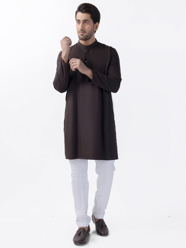 Dark Brown Blended Kurta - AL-K-1159 - Almirah Online