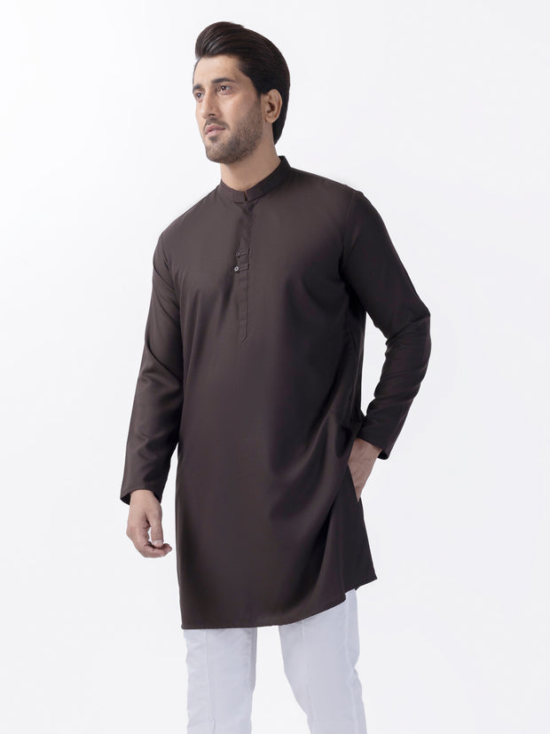 Dark Brown Blended Kurta - AL-K-1159 - Almirah Online