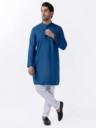 Blue Blended Kurta - AL-K-1166 - Almirah Online