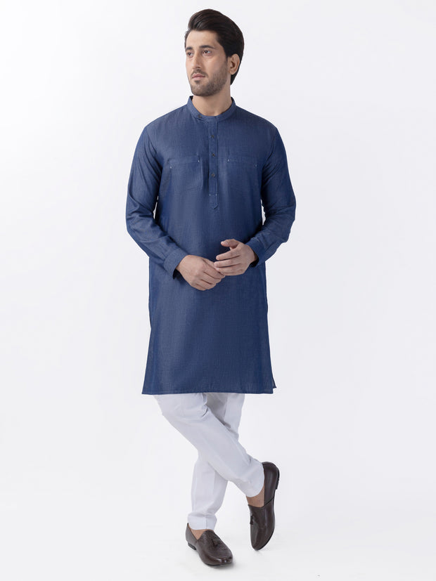 Indigo Blended Kurta - AL-K-1174 - Almirah Online