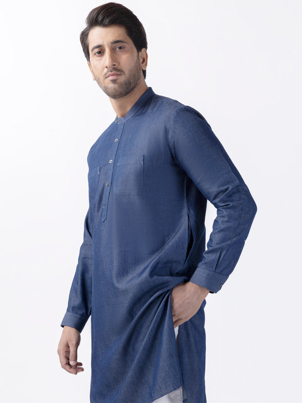 Indigo Blended Kurta - AL-K-1174 - Almirah Online