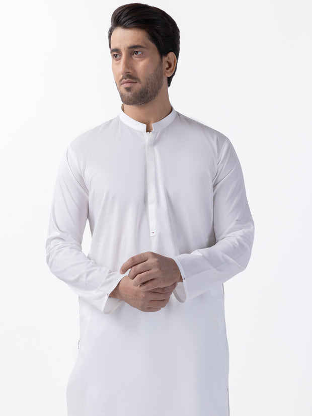 White Blended Kurta - AL-K-1194A - Almirah Online