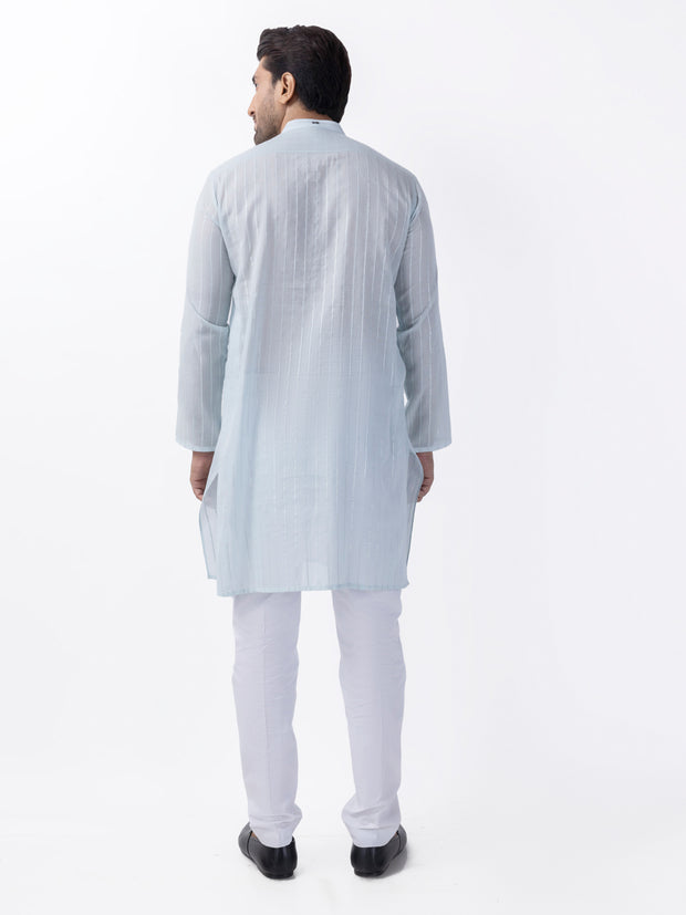 Sky Blue Cotton Kurta - AL-K-1196B - Almirah Online