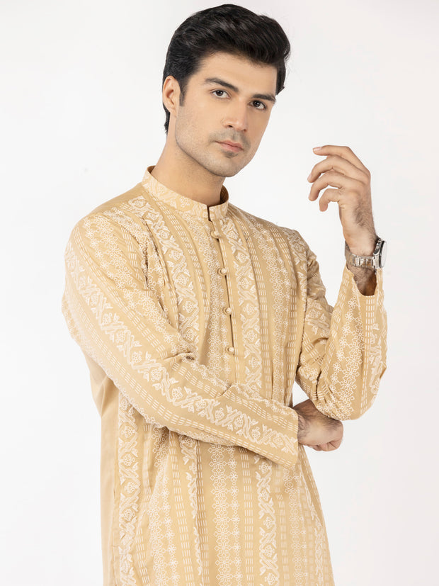 Beige Cotton Kurta - AL-K-1206A