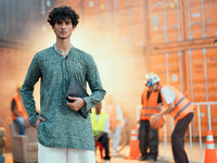 Green Cotton Plain Kurta - AL-K-1191
