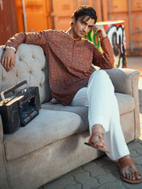 Brown Cotton Plain Kurta - AL-K-1197