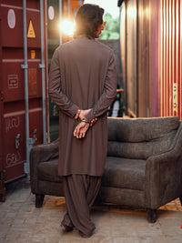 Brown Blended Kameez Shalwar - AL-KS-3276A
