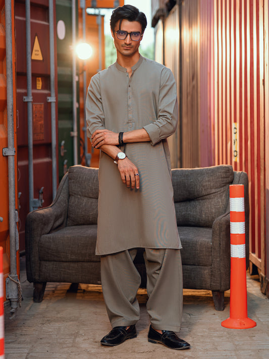 Sage Green Cut & Sew Kameez Shalwar - AL-KS-3251