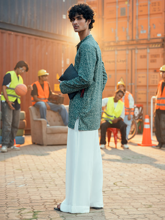 Green Cotton Plain Kurta - AL-K-1191