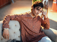 Brown Cotton Plain Kurta - AL-K-1197