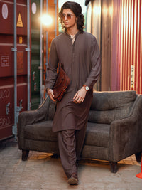 Brown Blended Kameez Shalwar - AL-KS-3276A