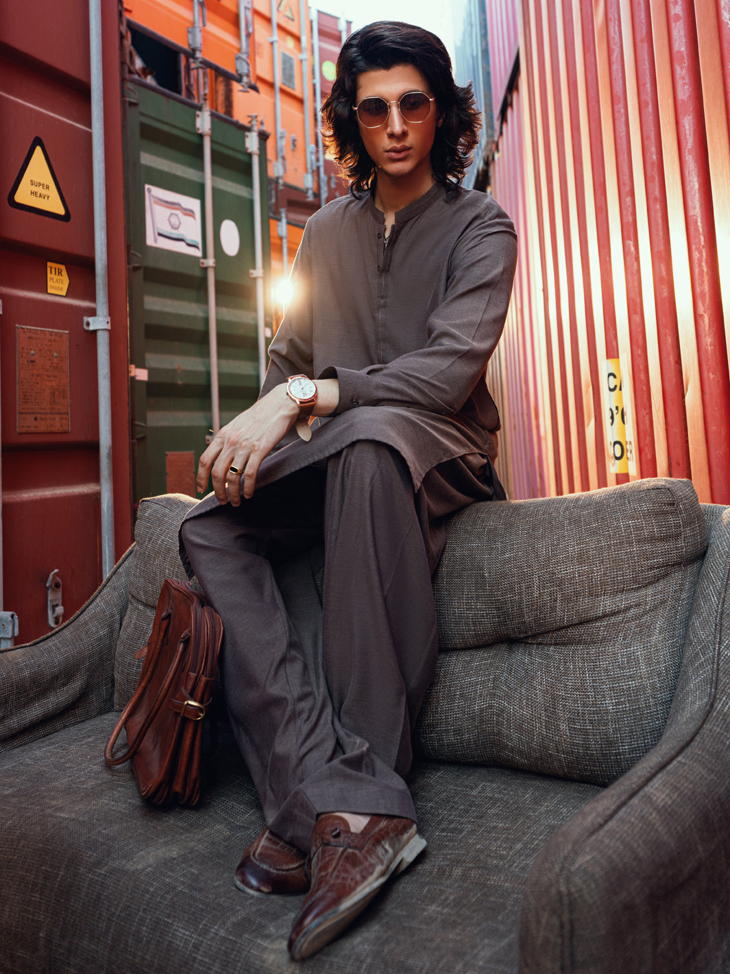 Brown Blended Kameez Shalwar - AL-KS-3276A