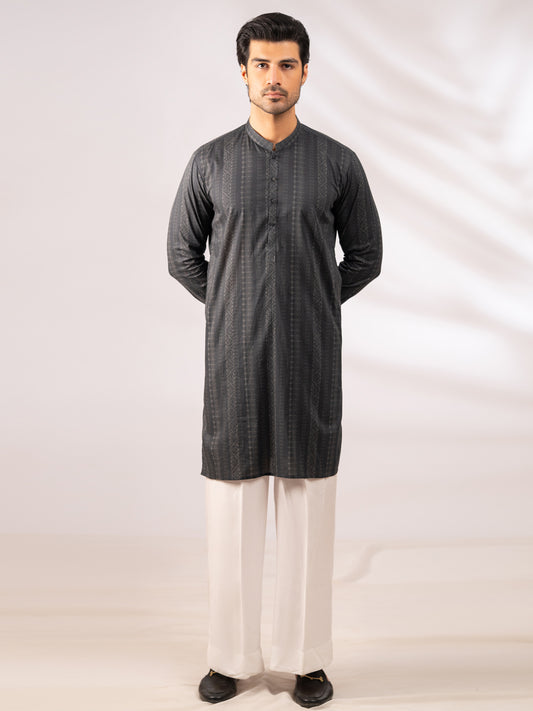 Charcoal Grey Cotton Kurta - AL-K-1285