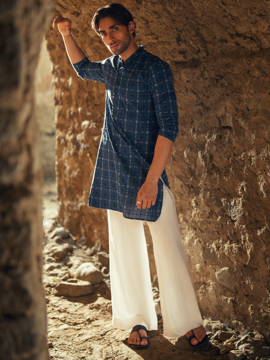 Blue Cotton Semi-Formal Kurta - AL-K-1287