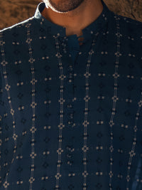 Blue Cotton Semi-Formal Kurta - AL-K-1287