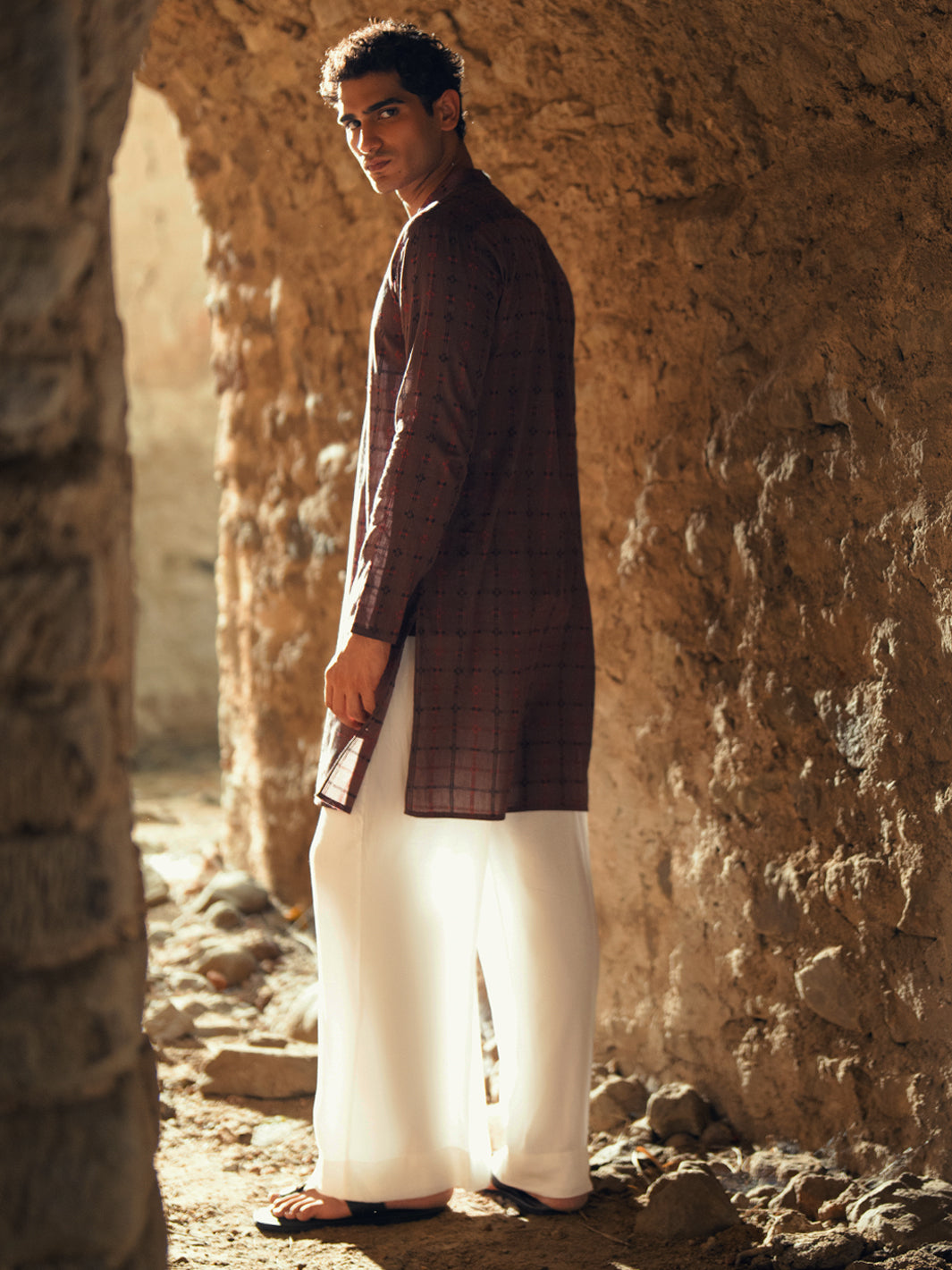 Brown Cotton Semi-Formal Kurta - AL-K-1290