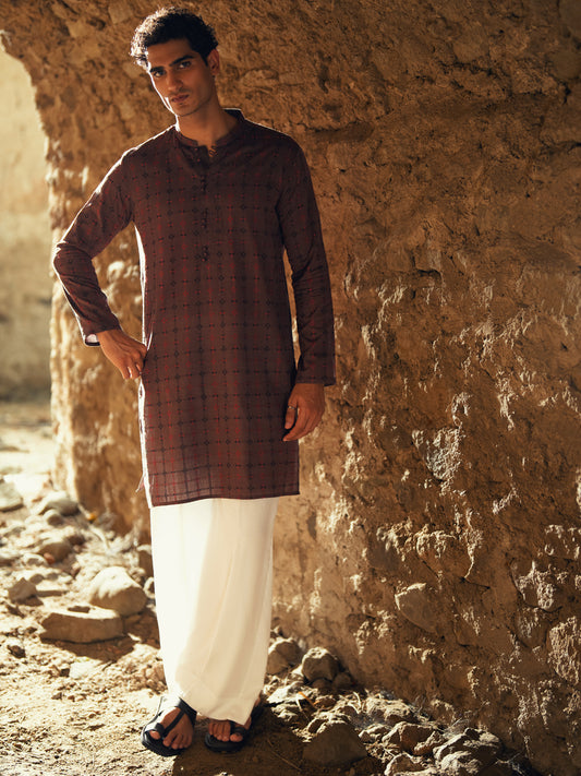 Brown Cotton Semi-Formal Kurta - AL-K-1290