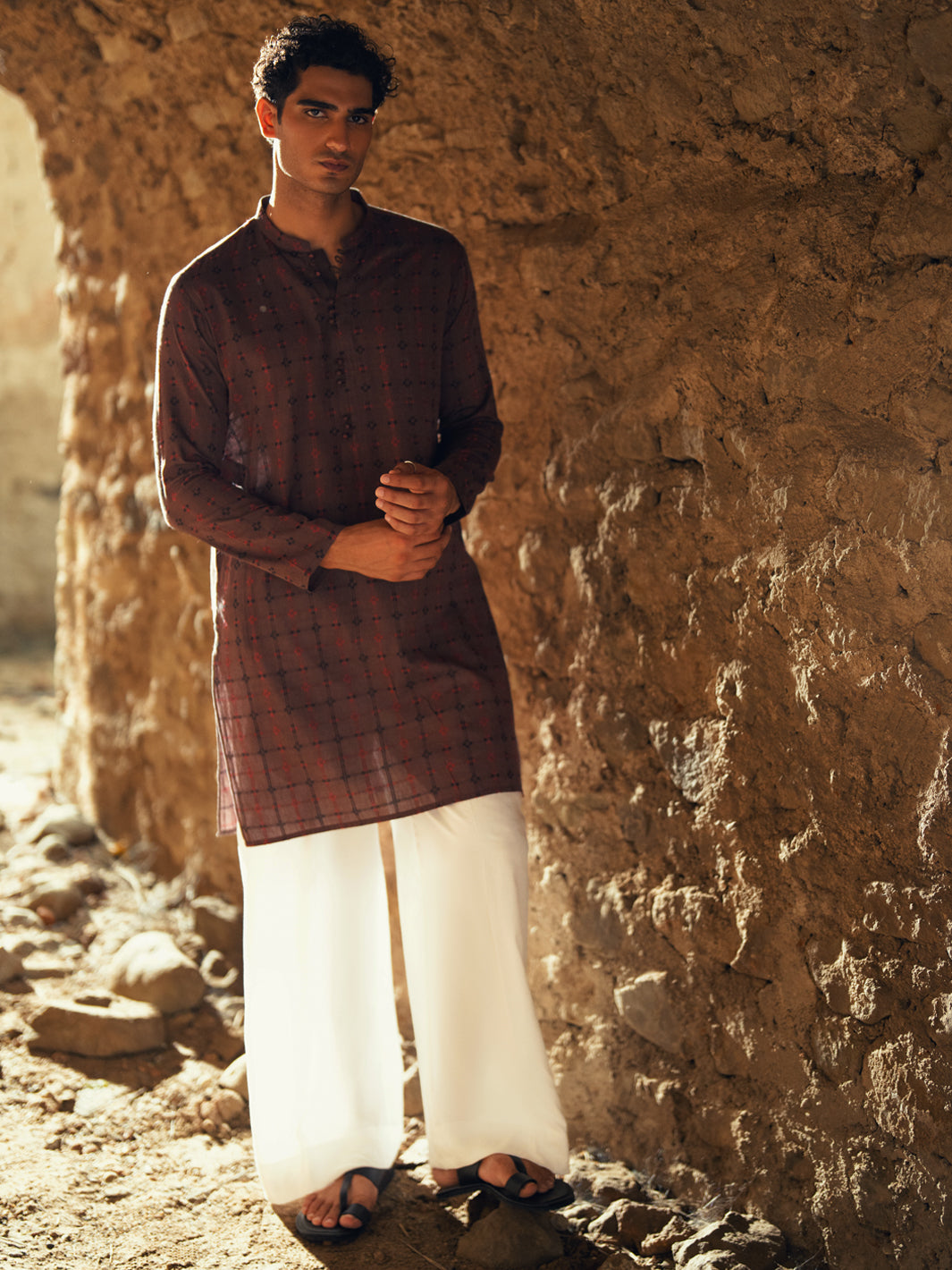 Brown Cotton Semi-Formal Kurta - AL-K-1290