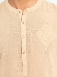 Beige Cotton Semi-Formal Kurta - AL-K-1291