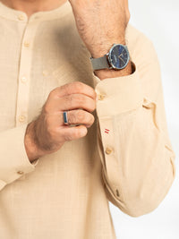 Beige Cotton Semi-Formal Kurta - AL-K-1291