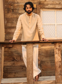 Beige Cotton Semi-Formal Kurta - AL-K-1291