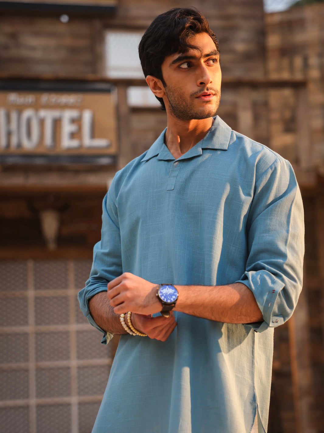 Blue Cotton Semi-Formal Kurta - AL-K-1293