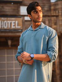 Blue Cotton Semi-Formal Kurta - AL-K-1293