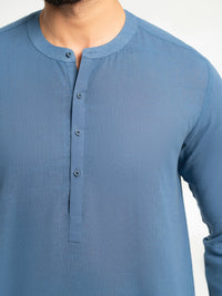 Dark Blue Cotton Semi-Formal Kurta - AL-K-1294