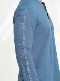 Dark Blue Cotton Semi-Formal Kurta - AL-K-1294