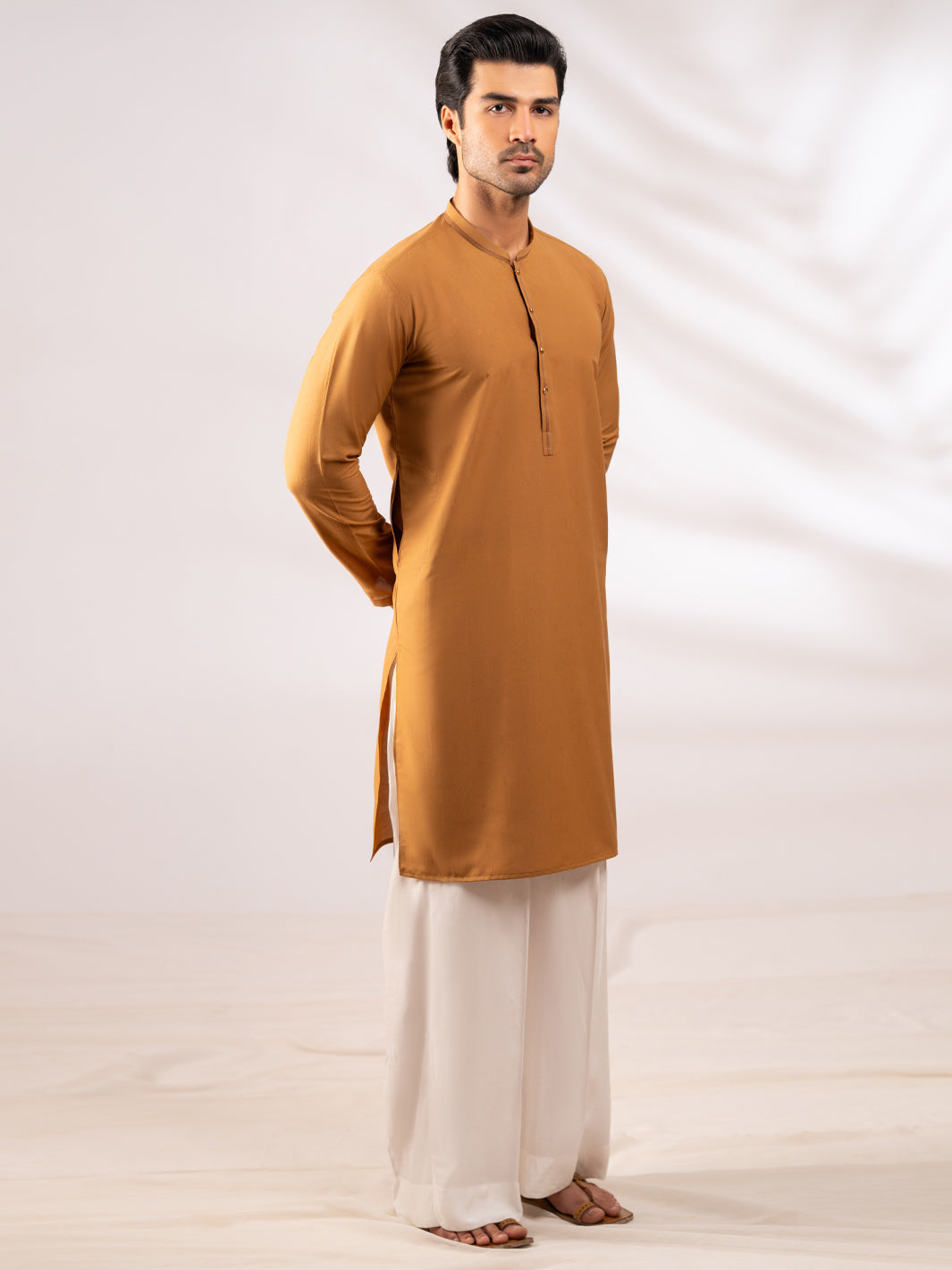 Brown Dobby Cut & Sew Kurta - AL-K-1304