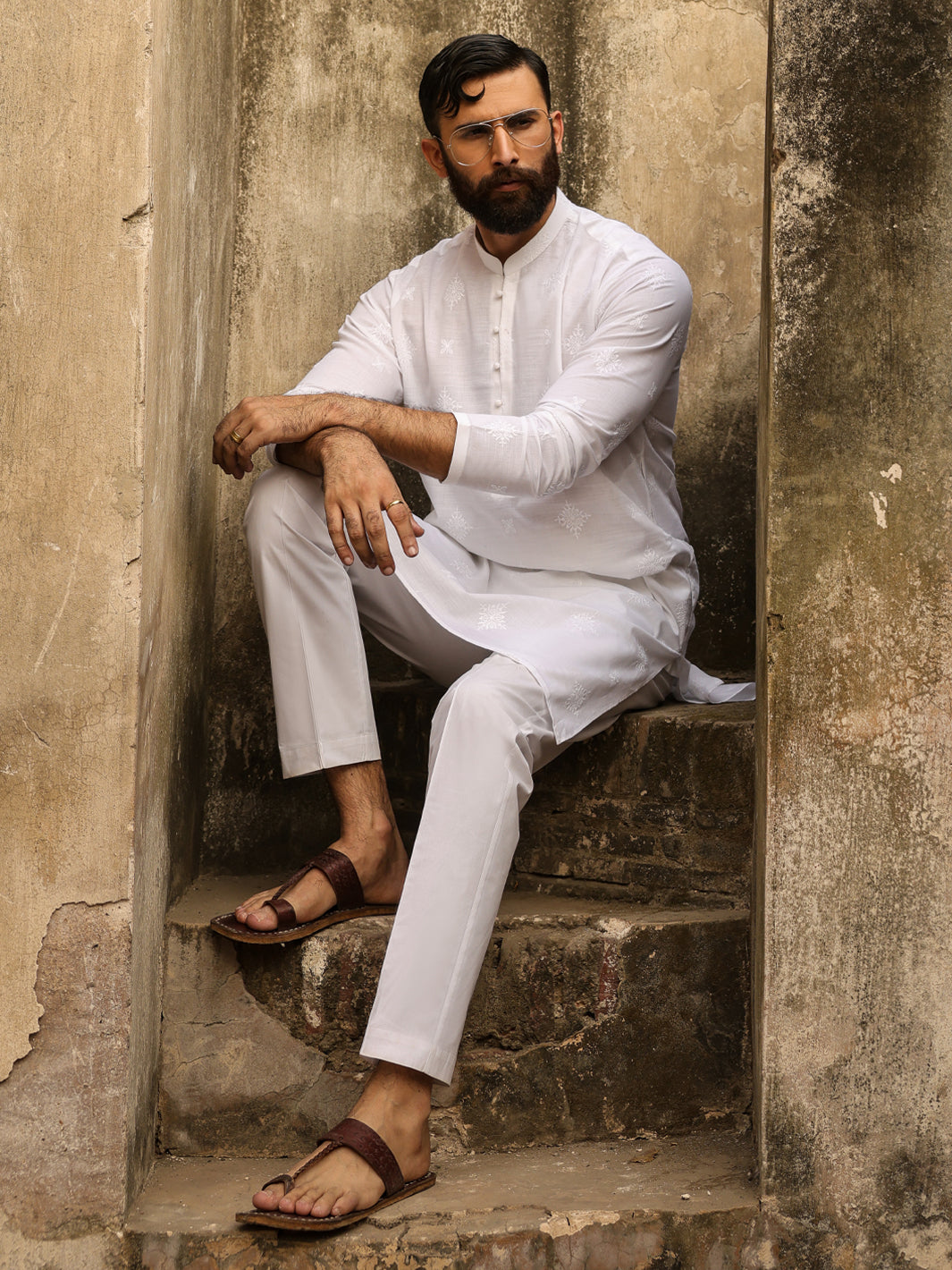 White Cotton Formal Kurta - AL-K-1306A