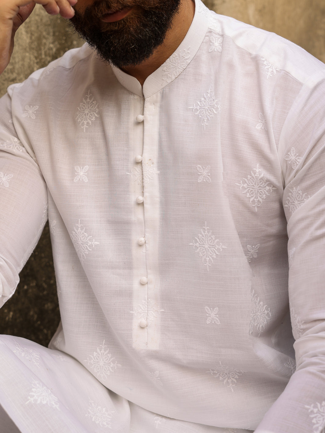 White Cotton Formal Kurta - AL-K-1306A