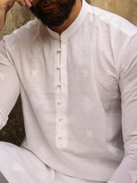 White Cotton Formal Kurta - AL-K-1306A