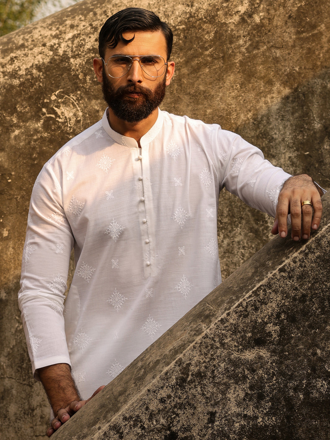 White Cotton Formal Kurta - AL-K-1306A