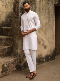 White Cotton Formal Kurta - AL-K-1306A
